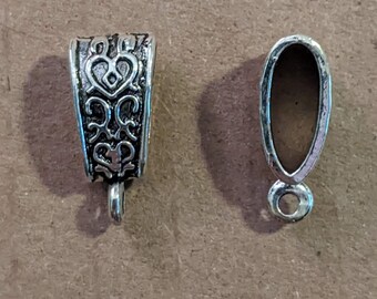 10 large oval bails with heart details, silver tone, 19mm
