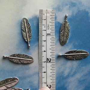 10 feather charms, silver tone, 30mm image 2