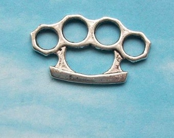 SALE, 20 knuckle duster charms or connectors, brass knuckles, silver tone, 25mm