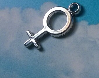 SALE, Plastic, LARGER size - 10 female symbol charms, silver tone PLASTIC, 27mm