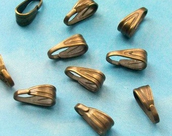 100 snap-on bails, bronze tone, clip bails for pendant making, 7mm