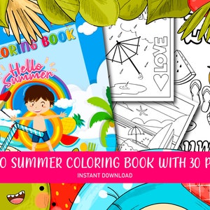Hello Summer Coloring Pages For Kids.30 Printable Summer Coloring Pages for Kids, Bold and Easy Cute Beach Coloring Sheets Vacation Activity