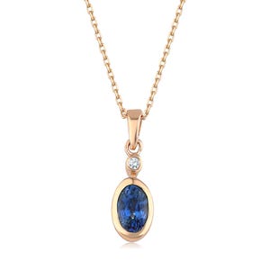 Minimalist 14K Solid Gold Necklace, Sparkling Saphire Diamond Necklace, Unique Gift for her, Blue Sapphire Necklace