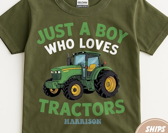 Camiseta personalizada con nombre "Just A Boy Who Loves Tractors", camiseta de tractor para niño, camiseta de tractor para bebé, camiseta para niño, camiseta de tractor para niño pequeño