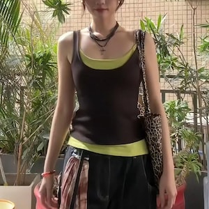 Two-Piece Set Minimalist Layered Tank Top, Cashmere Sleeveless Cami Tops, Summer Crop Tops, Y2k Tank Tops, Y2K Shirt, Y2K Grunge - CG165