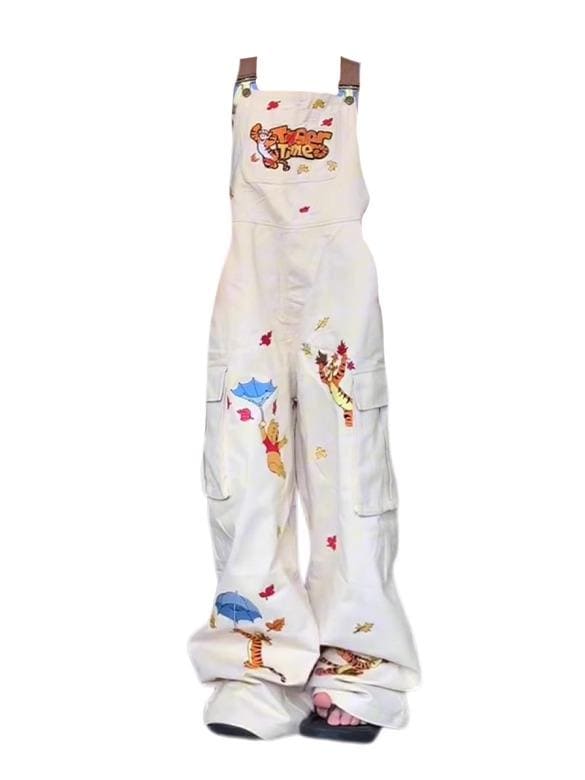 Retro Embroidered Cartoon Overalls, Vintage Denim Overalls, S-4XL