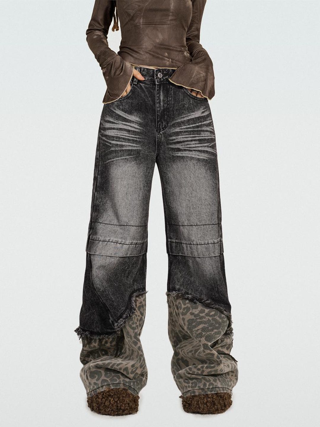 90s Y2K Leopard Print High Waist Jeans 8