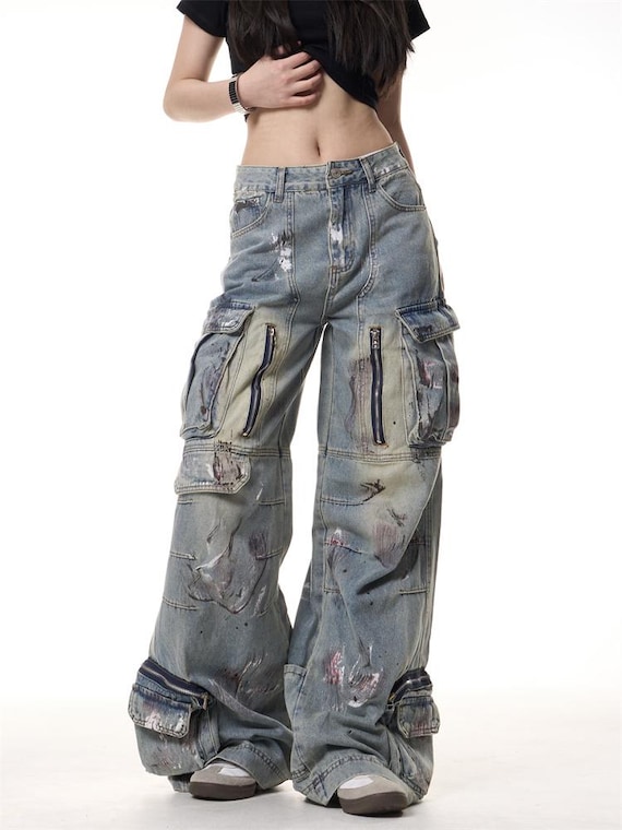 Trashy Y2K 2000S Distressed Multi Pockets Cargo Jeans, Vintage