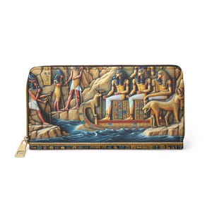 Monedero con cremallera, monedero con motivos artísticos egipcios, monedero de bolsillo con motivos faraónicos, monedero del Antiguo Egipto, tarjetero con jeroglíficos, monedero de la Esfinge