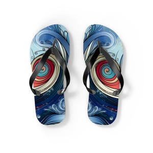Colorful Artistic Flip Flops - Summer Beach Sandals, Vacation Footwear, Poolside Fun, Festival Shoes