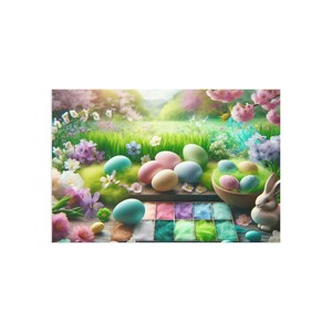 Cartes postales beaux-arts printaniers - Oeufs de Pâques éclatants et motifs floraux
