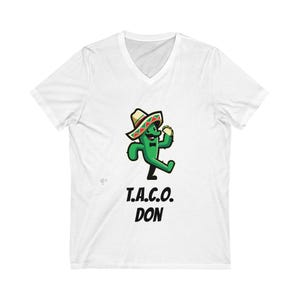Taco-Themed Tee, Casual V-Neck Shirt, Fun Graphic T-Shirt for Taco Tuesday - Unisex Jersey Short Sleeve V-Neck Tee, Foodie Gift, Funny Taco