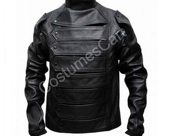 Inspired by Captain America Movie | Handmade Captain America The Winter Soldier Bucky Barnes Movie Leather Jacket and Vest for Men and Women