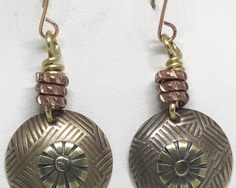 Christmas  Handmade Flower Earrings/Unique Brass Flower Earrings/Gift for Her/Handmade Brass and Copper Earrings
