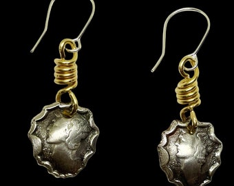 Authentic Silver Dime Earrings. Freedom of Thought Earrings. Messenger For The Gods Mercury. Coin Jewelry. Southwestern Silver and Brass.