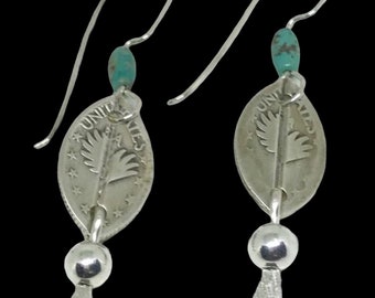 Coin Jewelry for Mother/Silver Feather Earrings/Angel Wings with Feather Earrings/Earring Gift for Turquoise Lover/Simple Feathers/Clips
