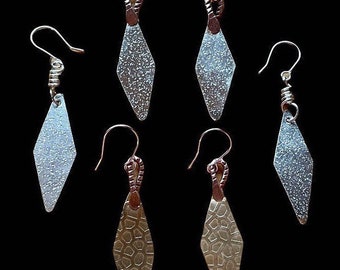 Silver and Brass Patterned Earrings. Mother’s Day Gift. Handmade Long Dangle Earrings. Light Weight Earrings for Mom. Designer Jewelry.