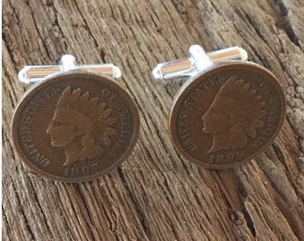 Manschettenknöpfe mit Indianermotiv/Vatertagsgeschenk für Papa/Manschettenknöpfe mit Indianerschmuck/handgefertigte Manschettenknöpfe/Kupfer/Münzen/Männer Geschenk