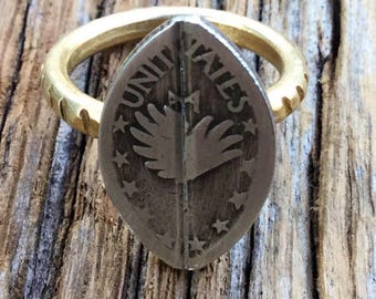 Coin Jewelry/Unique Wings Ring/Sterling Silver Wings Ring/Silver and Brass Ring/Present for Mom/Handmade Ring with Wings/Silver Ring for Mom