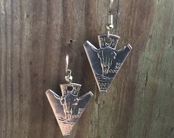 Coin Jewelry/Montano Bison Earrings/Arrowhead Bison Earrings/Christmas Earrings/Southwestern Earrings/Quarters/Gifts under 30