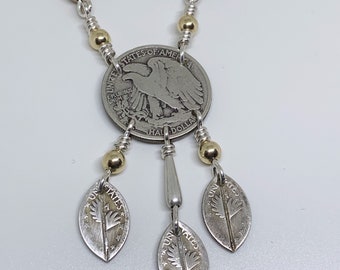 Coin Jewelry/Tour De Force and Angel Wing Silver Coin Necklace/Handmade Silver Eagle Necklace/Unique Coin Necklace/Silver Coin Necklace