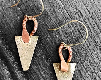 Sterling Silver and Copper Patterned Earrings. Handmade Silver Earrings. Mother’s Day Gift Jewelry. Lightweight Earrings Made From Scratch.