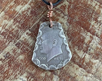 Kennedy Half Dollar Necklace. Coin Necklace For A Man. Unique Silver Necklace. Christmas Jewelry For A Man. Handmade Designer Coin Jewelry.