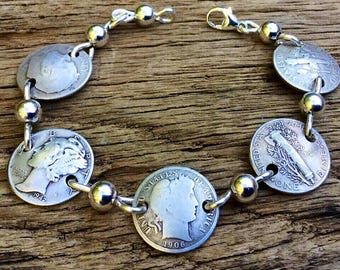 Bijoux de pièce / Bracelet en argent / Bracelet en centimes / Cadeau pour elle / Bracelet à pièces pour la fête des mères / Mercury Dimes