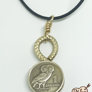 Coin Jewelry/Greek Drachma Owl Necklace/Handmade Brass Coin Earrings/Coin Necklace with Owl/Goddess of Wisdom Necklace/Brass Owl Necklace
