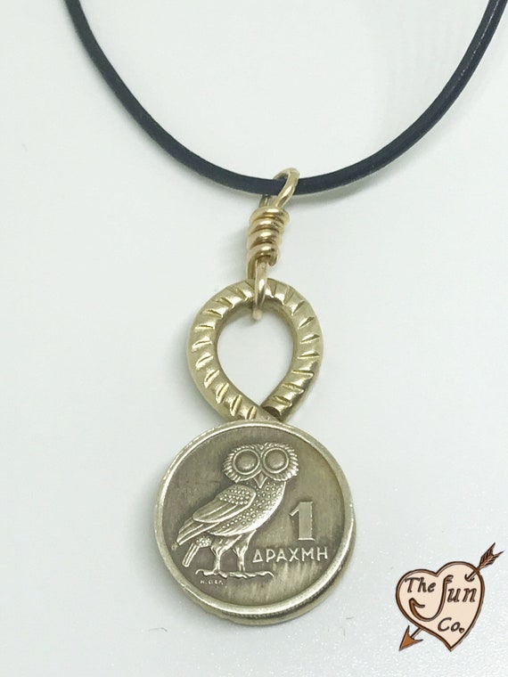 Coin Jewelry/greek Drachma Owl Necklace/handmade Brass Coin