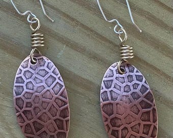Light Weight Copper Pattern Earrings. Copper, Gold and Silver Earrings. Handmade, Unique Earrings Made From Scratch. Designer Jewelry.