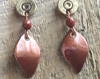 Bullet and Copper Stud Earrings/ Mother’s Day Lady Hunter/Winchester 45 Earrings/Handmade Bullet Earrings/Copper and Brass Earrings