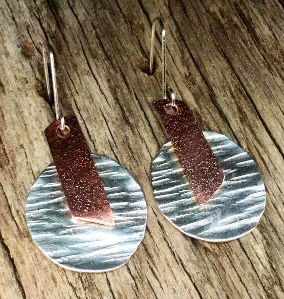 Stunning Silver and Copper Free Form Earrings/light Weight