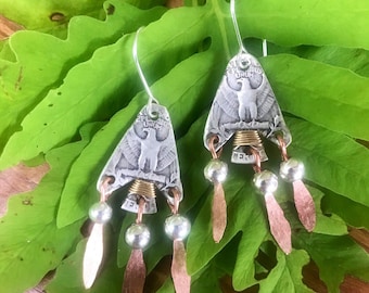 Coin Jewelry/Native American Earrings/Unique Arrowhead Earrings with Feathers/Silver Quarter Earring/Feather Earrings for Mother’s Day.