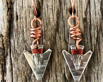 Coin Jewelry/Montana Quarter Earrings/Quarter Dangle Earrings/State of Montana Quarter Earrings/Steer Head Earrings/Southwest/Gifts under 30