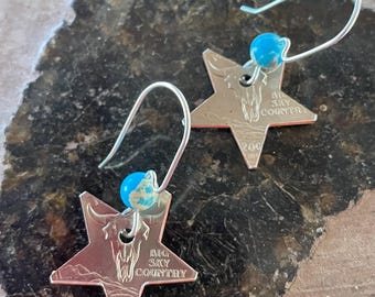 Coin Jewelry Bison Earrings/Star Earrings with Turquoise/Handmade Coin Earrings/Custom Coin Earrings with State/Gifts under 30/Texas Quarter