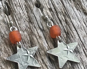 Coin Jewelry/Texas Star Earring/Texas quarter Earrings/Star Earrings/Longhorn Earrings/Texas Star Earrings/Handmade Coin Earrings/Stars