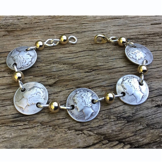 Silver dime bracelet clearance