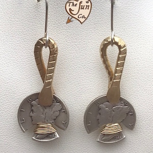 Freedom Earrings/Mercury Dime Earrings with Gold Choker/Silver Dime Earrings for Her/Gift for Mom/Handmade Dime Earrings.