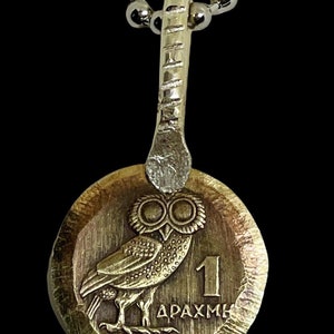 Coin Jewelry/Unique Coin Necklace/Athena Necklace/Necklace/Handmade Coin Necklace/Brass Owl Necklace/Goddess of Wisdom Necklace/Owl Necklace