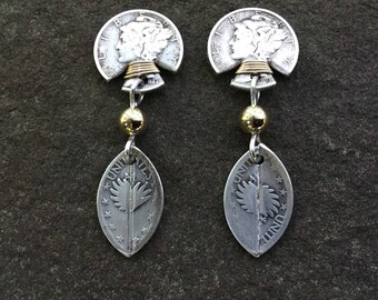 Stunning Dime Earrings. Handmade Angel Wing Earrings. Sterling Silver Dime earrings on Post. Dime Earrings on Post.