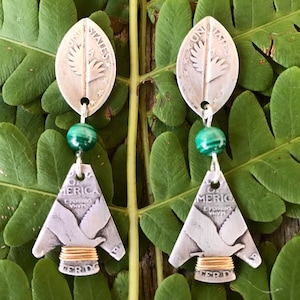 Coin Jewelry/Stunning Angel Earrings/Silver Earrings with Malachite Beads/Dangle Earrings with Malachite Beads/Handmade Gift