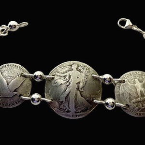 Silver Coin Bracelet. Walking Liberty Coin Jewelry. All Silver Bracelet for Mother Eagle Bracelet. Dime Bracelet. Authentic Coin Jewelry