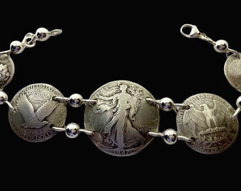 Silver Coin Bracelet. Walking Liberty Coin Jewelry. All Silver Bracelet for Mother Eagle Bracelet. Dime Bracelet. Authentic Coin Jewelry
