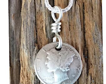 Coin Jewelry Mercury Dime on Silver Chain Necklace/Mercury Dime Necklace/Jewelry for Christmas/Necklace With A Coin