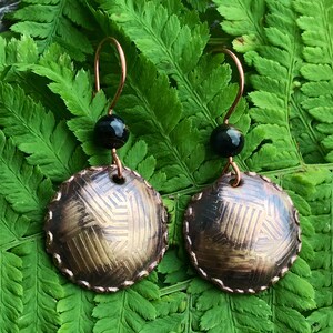 Jewelry Brass Round Earrings.Brass Earrings with Black Beads. Unique Brass Designer Earrings. Handmade Brass and Black Earrings for Her.