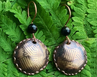 Jewelry Brass Round Earrings.Brass Earrings with Black Beads. Unique Brass Designer Earrings. Handmade Brass and Black Earrings for Her.