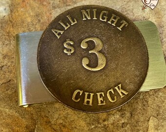 Brass Brothel Token All Night Check/Handmade Brothel Money Clip/Stainless Money Clip for Dad/Sexy Gift/Father’s Day/Dirty Gift