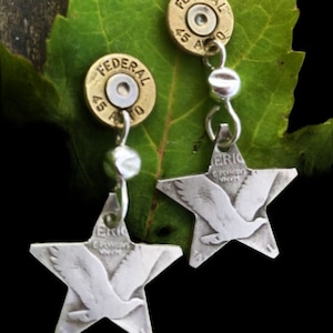 Coin Jewelry/Earrings/Handmade Bullet and Star Earrings/Gun Lover Star of Texas Earrings/Bullet Stud Earrings/Eagle Earrings/ Cool Earrings