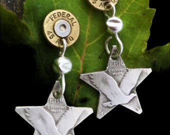 Coin Jewelry/Earrings/Handmade Bullet and Star Earrings/Gun Lover Star of Texas Earrings/Bullet Stud Earrings/Eagle Earrings/ Cool Earrings